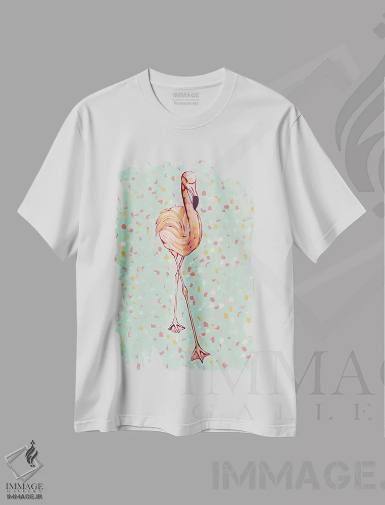 تیشرت سفید طرح دار پرتره فلامینگو II، دکور معاصر اثر جودی آگوستین | فروشگاه ایماژ