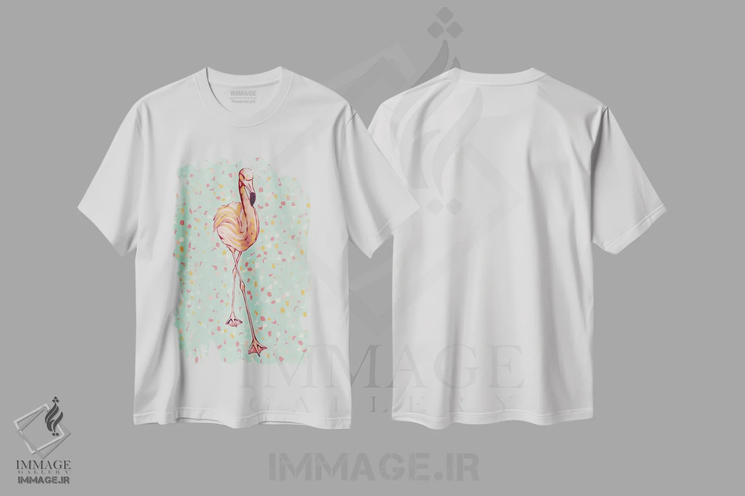 تیشرت سفید طرح دار پرتره فلامینگو II، دکور معاصر اثر جودی آگوستین | فروشگاه ایماژ