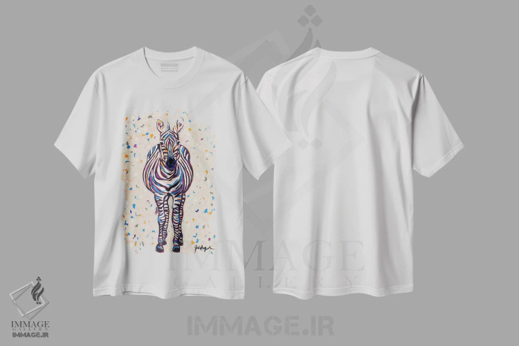 تیشرت سفید طرح دار گورخر راه راه میوه ای، دکور معاصر اثر جودی آگوستین | فروشگاه ایماژ