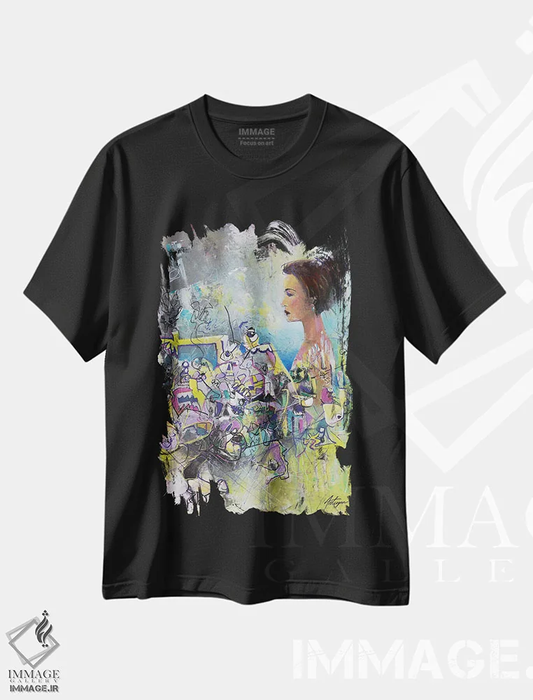 تیشرت مشکی طرح دار آرامش در میان هرج و مرج، مدیوم اثر جک آوتیسیان | فروشگاه ایماژ