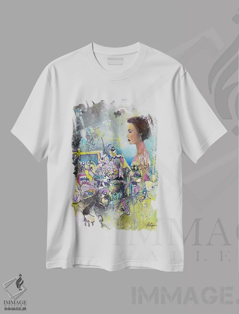 تیشرت سفید طرح دار آرامش در میان هرج و مرج، مدیوم اثر جک آوتیسیان | immage.ir