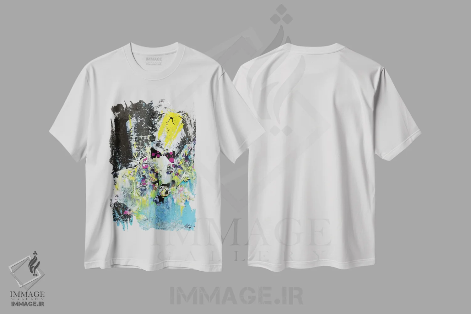 تیشرت سفید طرح دار استاد با پاپیون اثر جک آوتیسیان | فروشگاه ایماژ