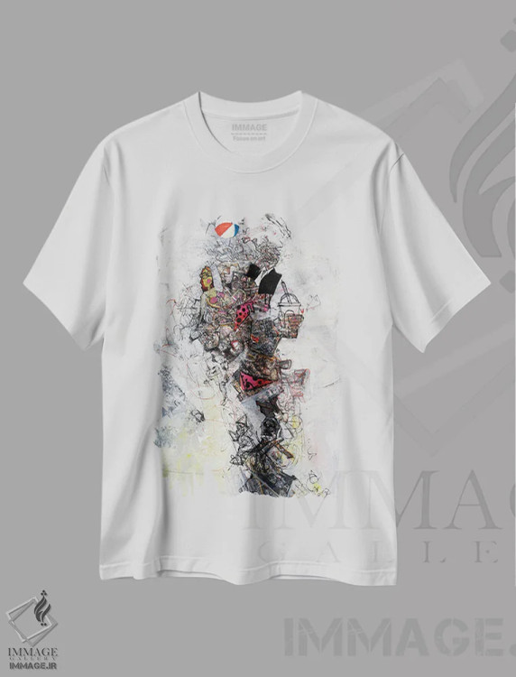 تیشرت سفید طرح دار زمان بازی اثر جک آوتیسیان | فروشگاه ایماژ