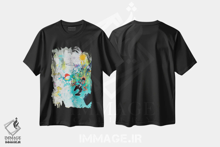 تیشرت مشکی طرح دار باز شدن اثر جک آوتیسیان | فروشگاه ایماژ