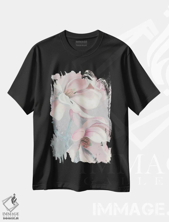 تیشرت مشکی طرح دار شکوفه سپیده دم شماره یک، تزئینی اثر جیمز وینس | فروشگاه ایماژ