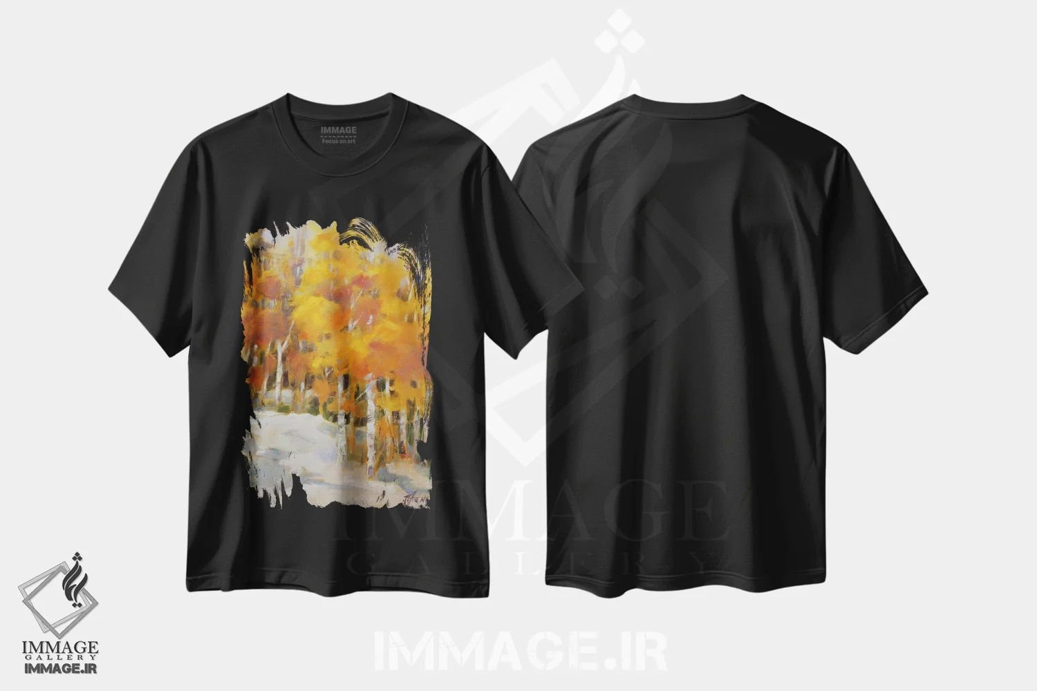 تیشرت مشکی طرح دار یک روز در فضای باز، دکور کلبه و لژ اثر جودی آهرنز | فروشگاه ایماژ