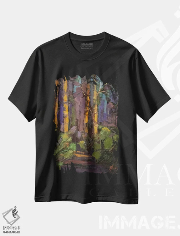 تیشرت مشکی طرح دار آخرین نور، دکور کلبه و لژ اثر جودی آهرنز | immage.ir