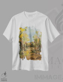 تیشرت سفید طرح دار انرژی پاییز، دکور کلبه و لژ اثر جودی آهرنز | immage.ir