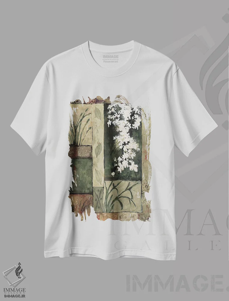 تیشرت سفید طرح دار برکت طبیعت شماره دو، دکور معاصر اثر جودی باگناتو | immage.ir