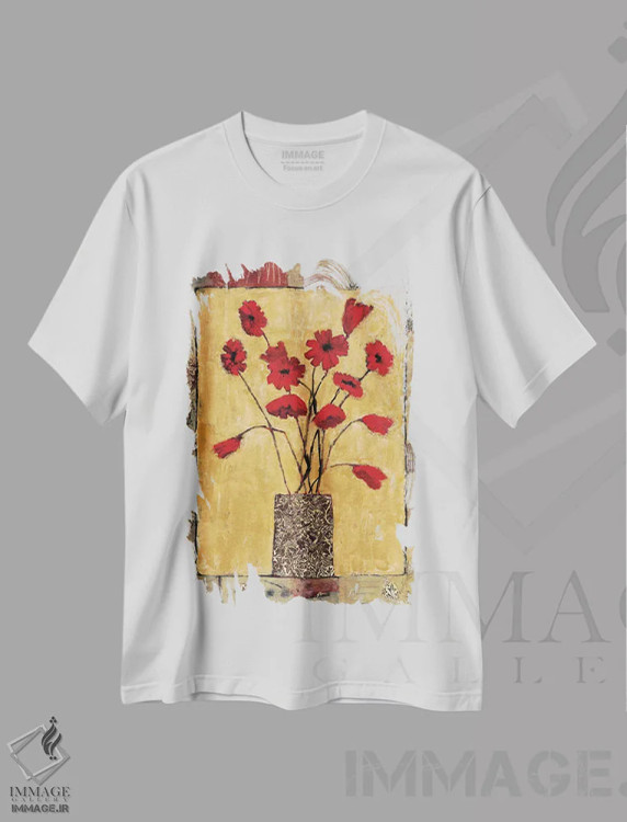 تیشرت سفید طرح دار گل های قرمز، دکور معاصر اثر جودی باگناتو | immage.ir