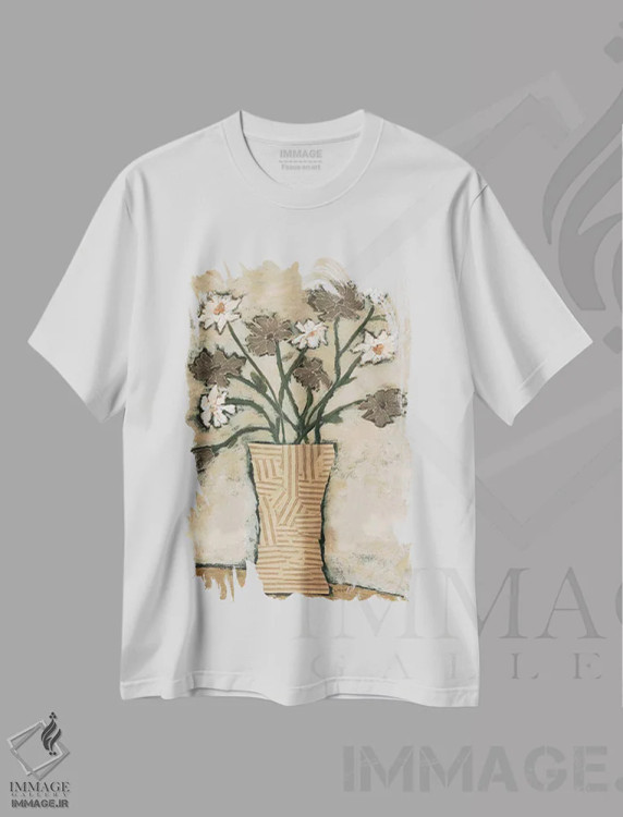 تیشرت سفید طرح دار گل ها از B شماره دو، دکور معاصر اثر جودی باگناتو | فروشگاه ایماژ