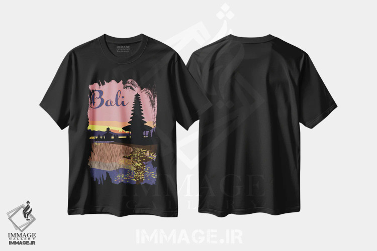 تیشرت مشکی طرح دار بالی، هنر دیجیتال اثر جن بوچلی | فروشگاه ایماژ
