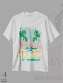 تیشرت سفید طرح دار استخر پالم اسپرینگز، تزئینی اثر جن بوچلی | immage.ir