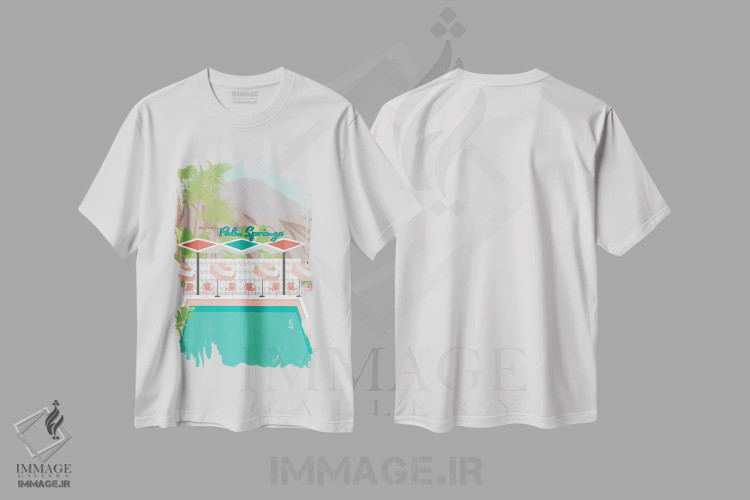 تیشرت سفید طرح دار خوش آمدی به پالم اسپرینگز، تزئینی اثر جن بوچلی | فروشگاه ایماژ