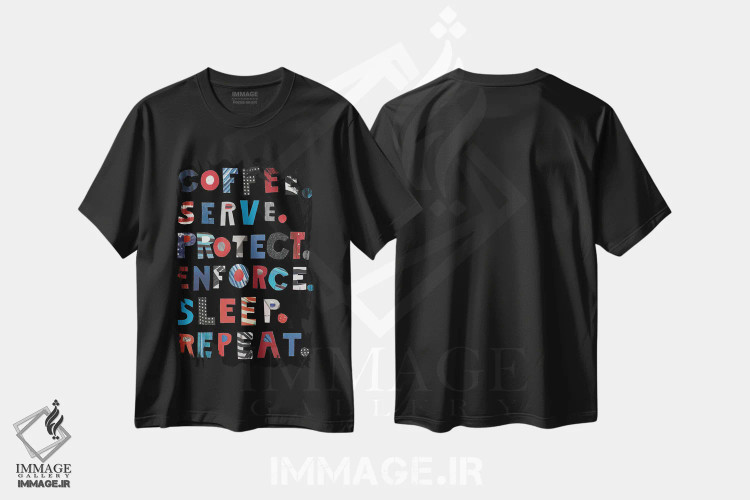تیشرت مشکی طرح دار الهام بخش پلیس، دکور آمریکایی اثر جن بوچلی | فروشگاه ایماژ