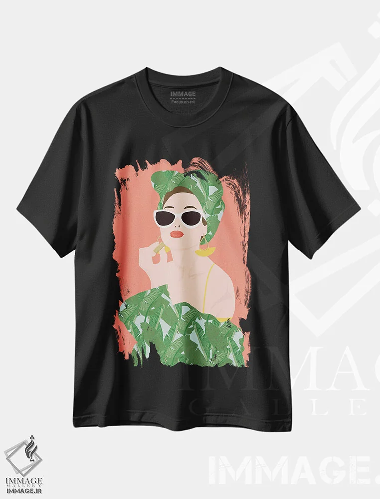 تیشرت مشکی طرح دار بانوی استوایی، تزئینی اثر جن بوچلی | فروشگاه ایماژ