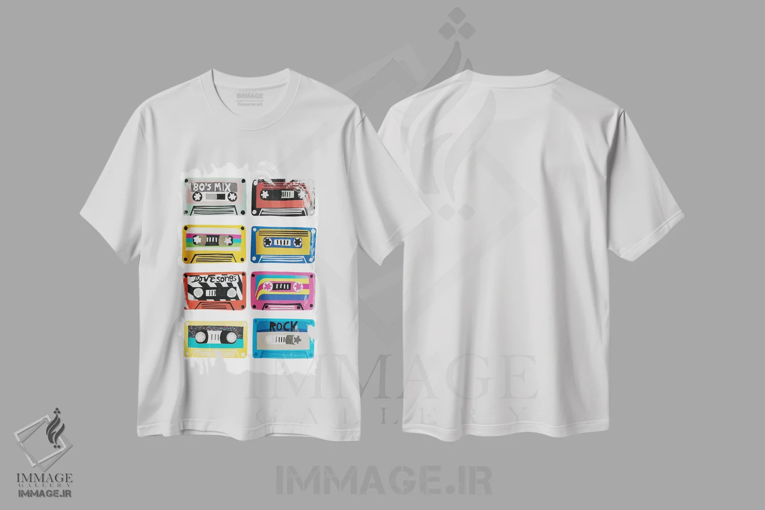 تیشرت سفید طرح دار نوارکاست های میکس رترو، تزئینی اثر جن بوچلی | immage.ir