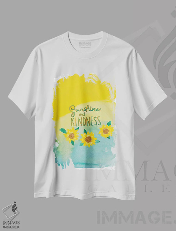 تیشرت سفید طرح دار آفتاب و مهربانی، هنر دیجیتال اثر جن بوچلی | immage.ir