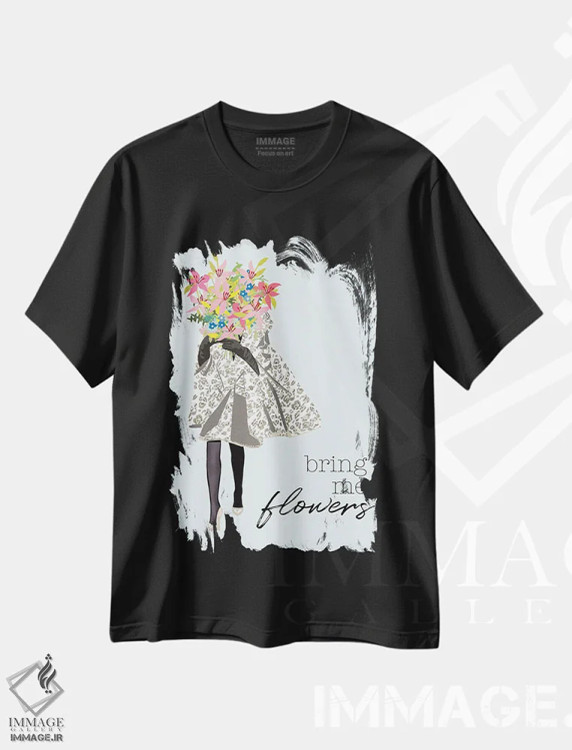 تیشرت مشکی طرح دار برایم گل بیاور، تزئینی اثر جن بوچلی | فروشگاه ایماژ