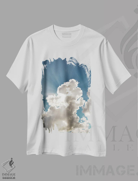 تیشرت سفید طرح دار ابر انفجاری، هنر دیجیتال اثر جن بوچلی | فروشگاه ایماژ