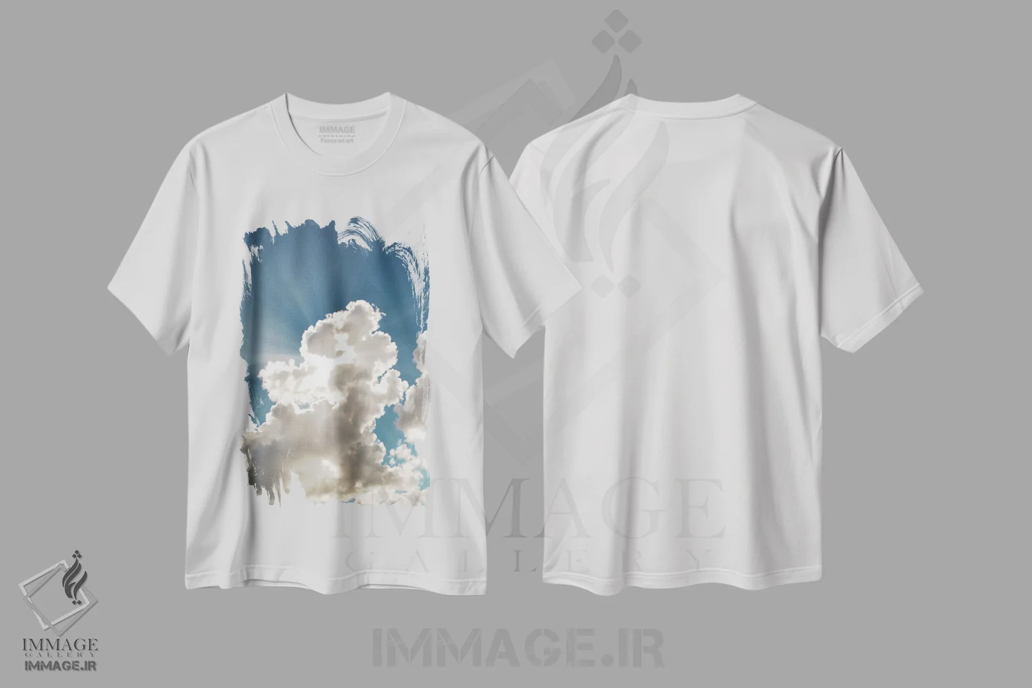 تیشرت سفید طرح دار ابر انفجاری، هنر دیجیتال اثر جن بوچلی | فروشگاه ایماژ
