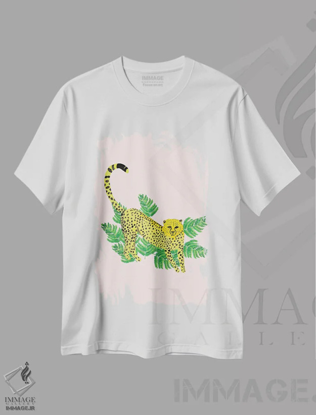تیشرت سفید طرح دار چیتا در حال کمین I، دکور بوهمی اثر جن بوچلی | فروشگاه ایماژ