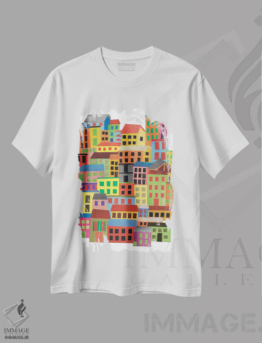 تیشرت سفید طرح دار شهر مرکزی، تزئینی اثر جن بوچلی | فروشگاه ایماژ