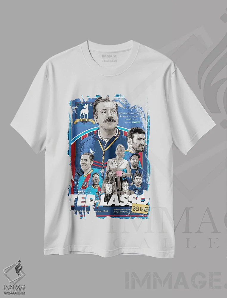 تیشرت سفید طرح دار تد لاسو، هنر دیجیتال اثر جاشوا بودیچ | immage.ir