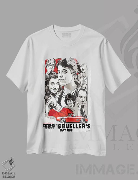 تیشرت سفید طرح دار روز مرخصی فریس بولر، وینتیج و رترو اثر جاشوا بودیچ | فروشگاه ایماژ