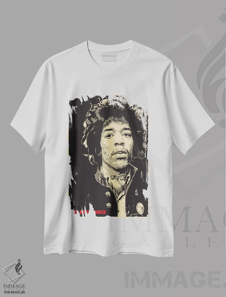 تیشرت سفید طرح دار تجربه: جیمی هندریکس، هنر آمریکایی آفریقایی تبار اثر جاشوا بودیچ | فروشگاه ایماژ