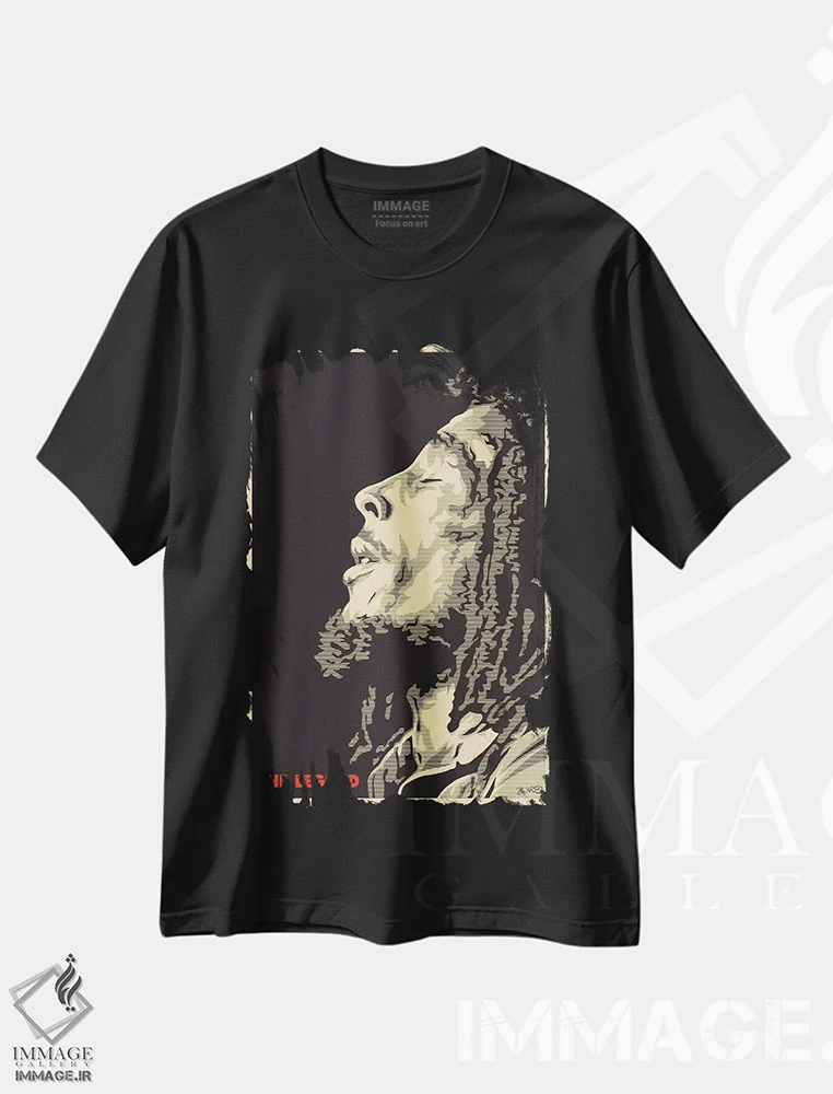 تیشرت مشکی طرح دار افسانه: باب مارلی، هنر آمریکایی آفریقایی تبار اثر جاشوا بودیچ | immage.ir