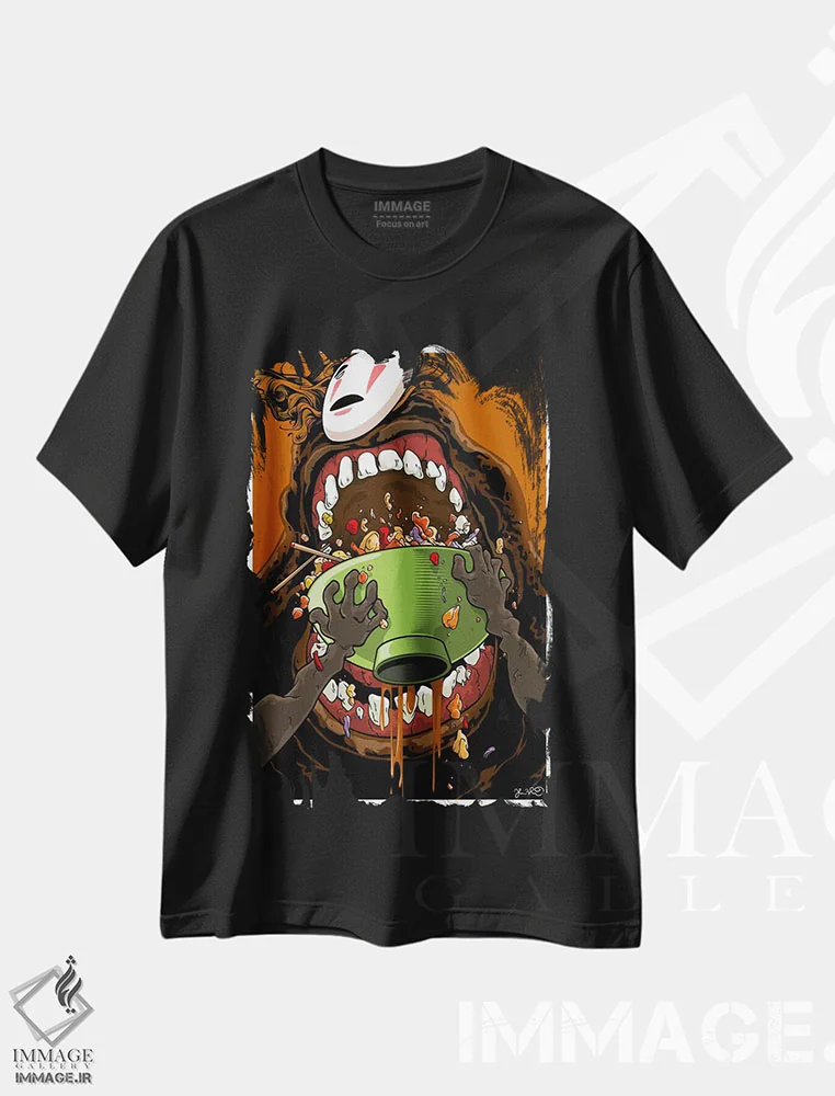 تیشرت مشکی طرح دار شهر ارواح: بی چهره، انیمه اثر جاشوا بودیچ | immage.ir