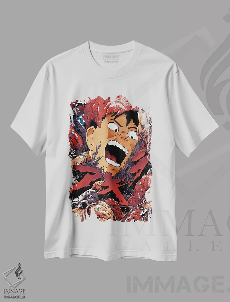 تیشرت سفید طرح دار آکیرا، انیمه اثر جاشوا بودیچ | فروشگاه ایماژ