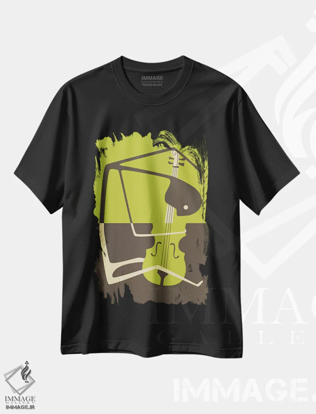 تیشرت مشکی طرح دار ویولنسل بلوز، تزئینی اثر جازبری بلو | فروشگاه ایماژ