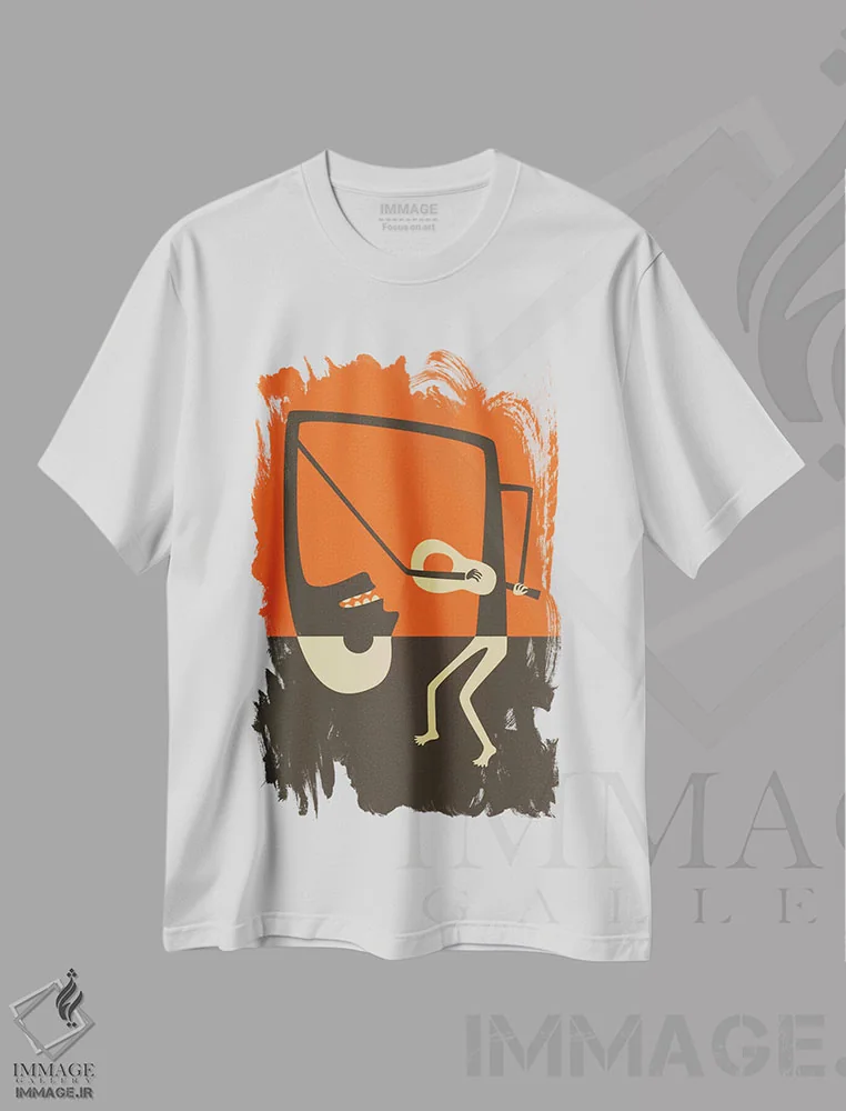 تیشرت سفید طرح دار گیتار بلوز، تزئینی اثر جازبری بلو | immage.ir