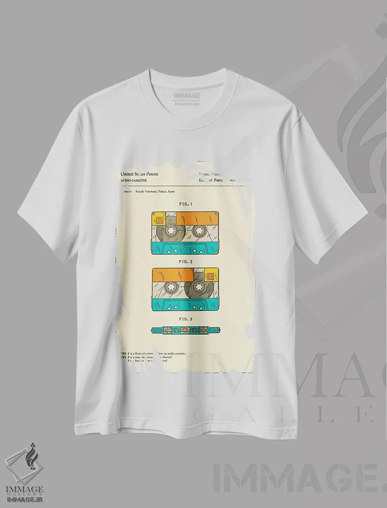 تیشرت سفید طرح دار حق اختراع نوار کاست صوتی فویوکی یونهارا، هنر دیجیتال اثر جازبری بلو | immage.ir