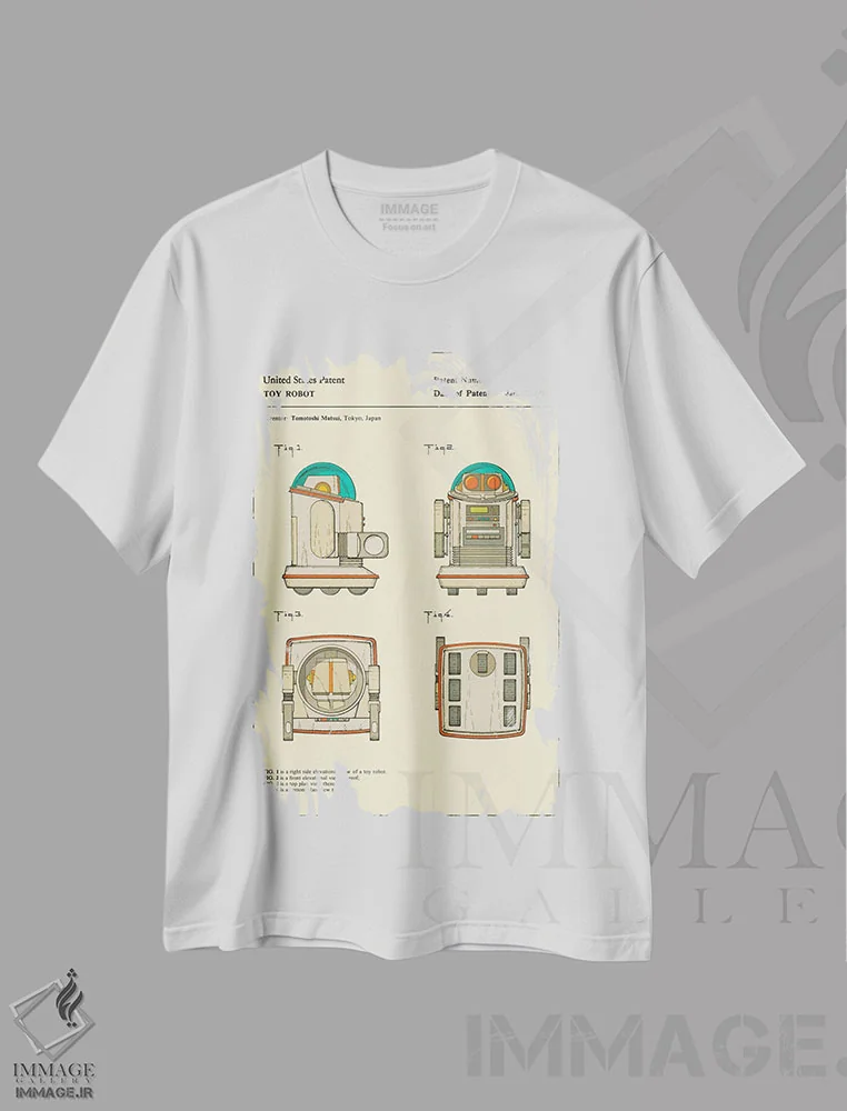 تیشرت سفید طرح دار Inc.) Toy RobotPatent"، هنر دیجیتال اثر جازبری بلو | فروشگاه ایماژ