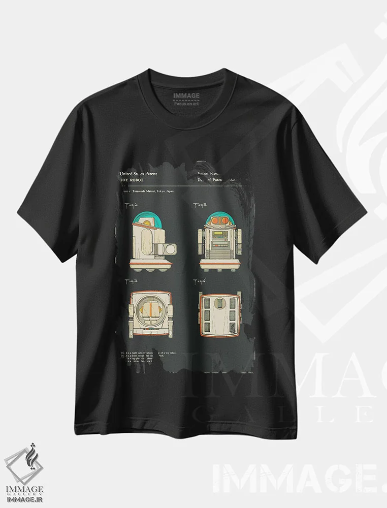 تیشرت مشکی طرح دار Inc.) Toy RobotPatent"، هنر دیجیتال اثر جازبری بلو | فروشگاه ایماژ