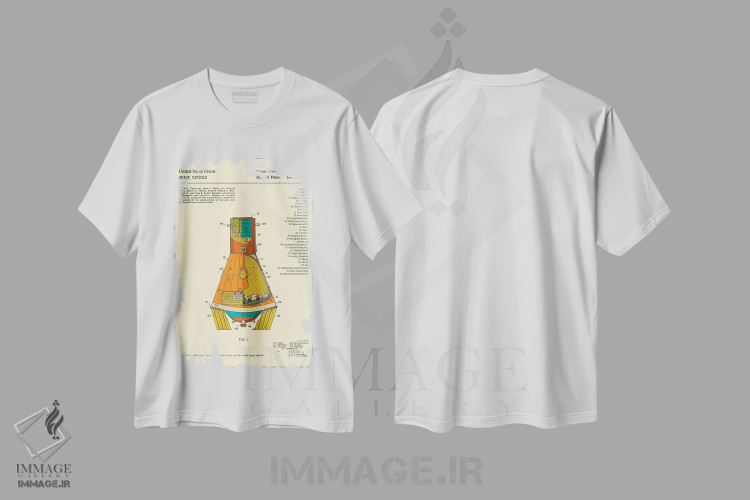 تیشرت سفید طرح دار حق اختراع کپسول فضایی ناسا، هنر دیجیتال اثر جازبری بلو | فروشگاه ایماژ