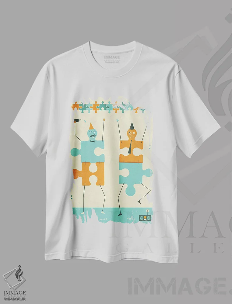 تیشرت سفید طرح دار نامتناسب ها، هنر دیجیتال اثر جازبری بلو | فروشگاه ایماژ