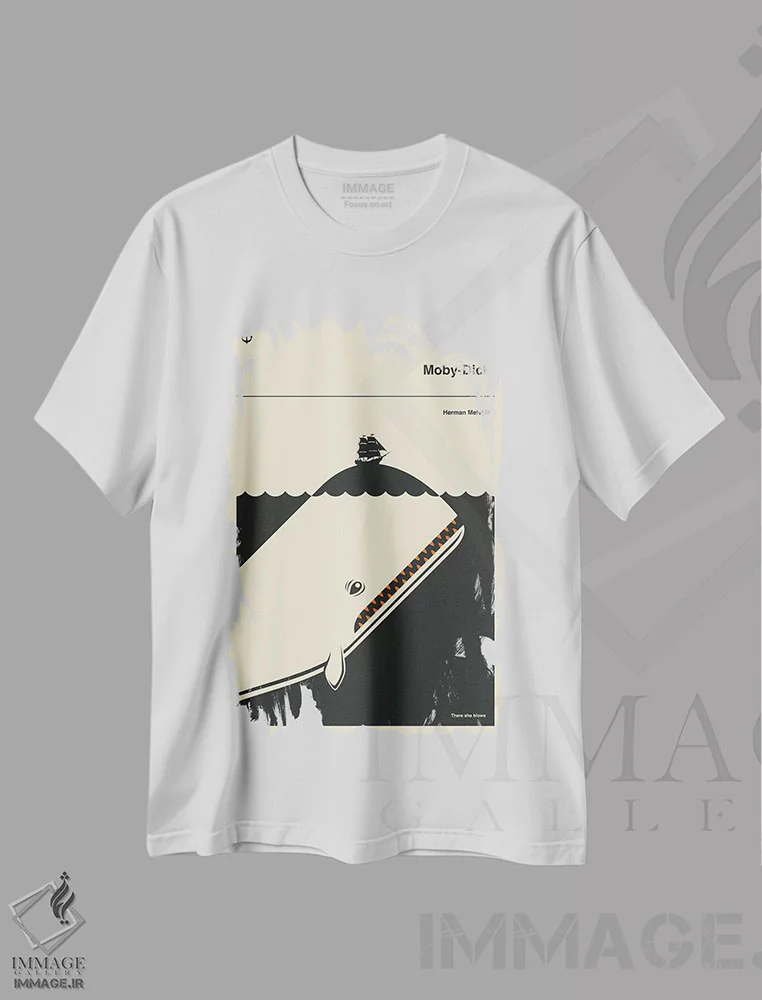 تیشرت سفید طرح دار موبی دیک، تزئینی اثر جازبری بلو | immage.ir