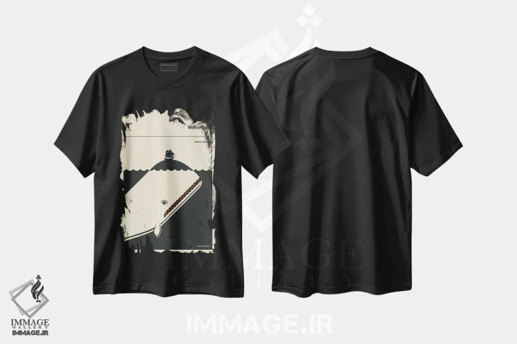 تیشرت مشکی طرح دار موبی دیک، تزئینی اثر جازبری بلو | فروشگاه ایماژ