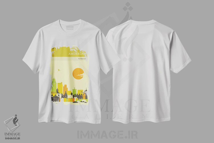 تیشرت سفید طرح دار خط افق آمستردام، هنر دیجیتال اثر جازبری بلو | immage.ir