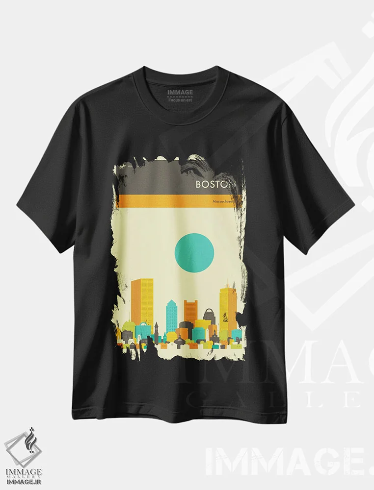 تیشرت مشکی طرح دار خط افق بوستون ۲، هنر دیجیتال اثر جازبری بلو | immage.ir