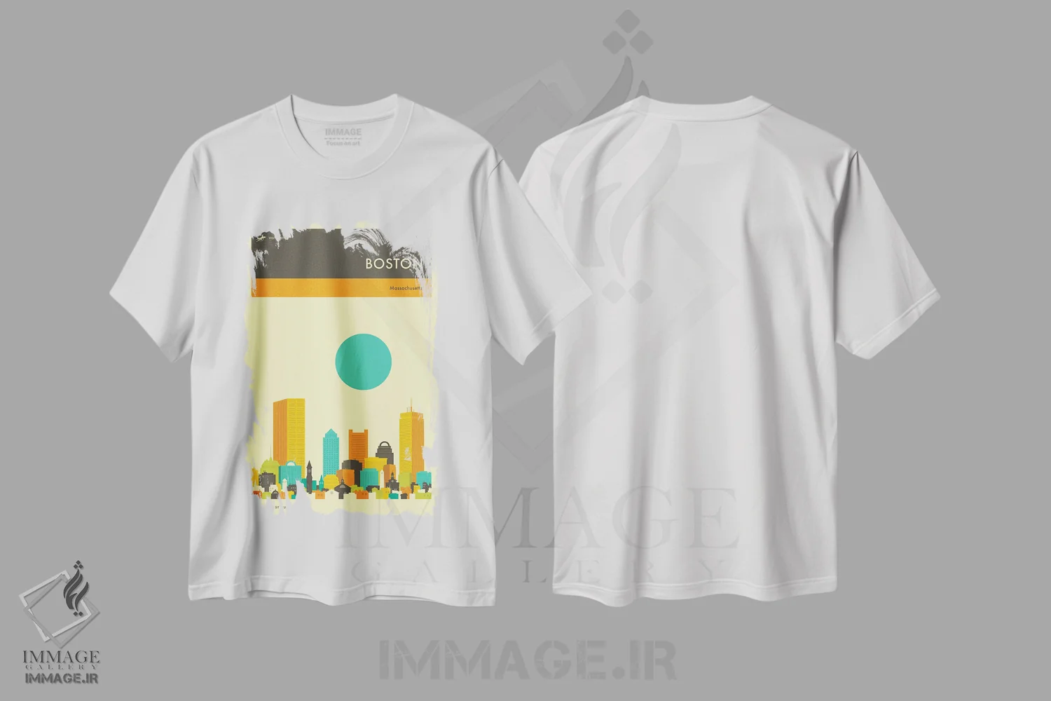تیشرت سفید طرح دار خط افق بوستون ۲، هنر دیجیتال اثر جازبری بلو | فروشگاه ایماژ