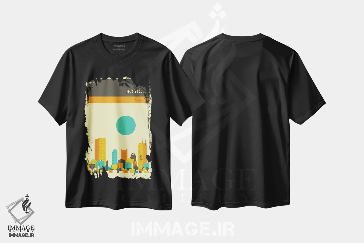 تیشرت مشکی طرح دار خط افق بوستون ۲، هنر دیجیتال اثر جازبری بلو | immage.ir