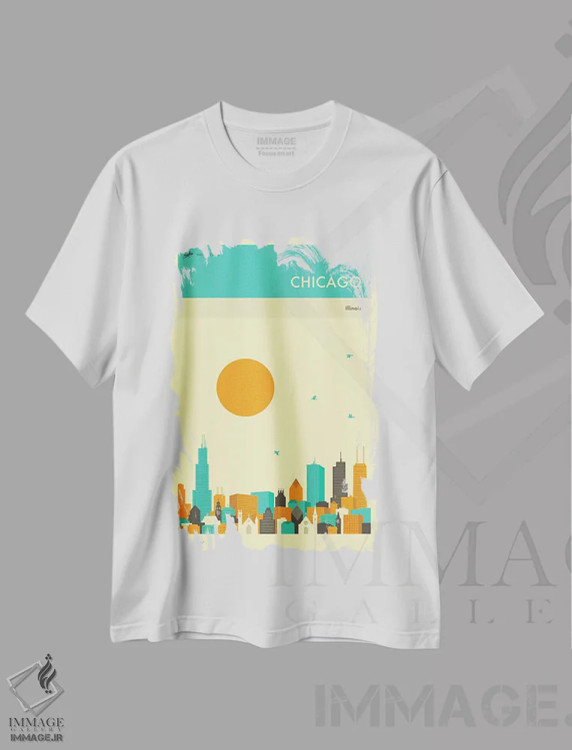 تیشرت سفید طرح دار خط افق شیکاگو ۲، هنر دیجیتال اثر جازبری بلو | immage.ir