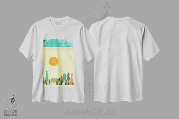 تیشرت سفید طرح دار خط افق شیکاگو ۲، هنر دیجیتال اثر جازبری بلو | immage.ir