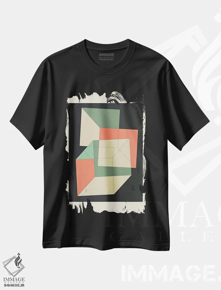 تیشرت مشکی طرح دار مکعب ها ۴، آبستره اثر جازبری بلو | فروشگاه ایماژ