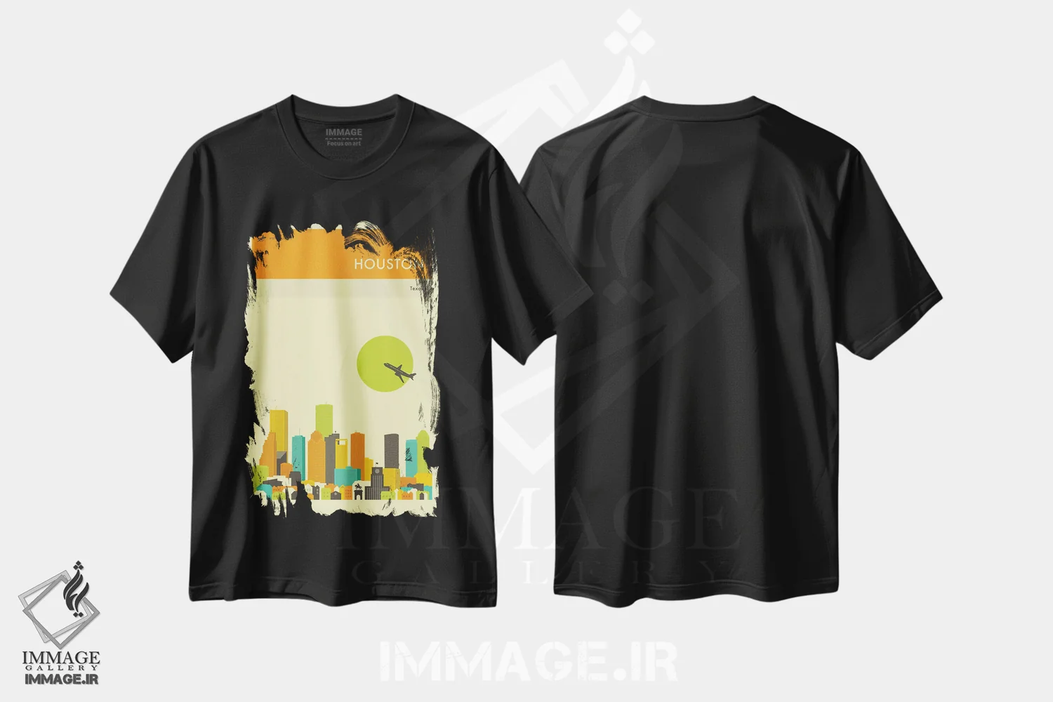 تیشرت مشکی طرح دار افق شهر هیوستون III، هنر دیجیتال اثر جازبری بلو | immage.ir